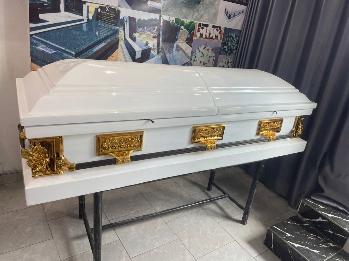 White & Gold Last Supper Casket